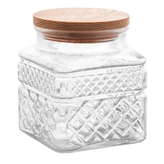 Pote 600ml De Vidro Com Tampa Em Madeira